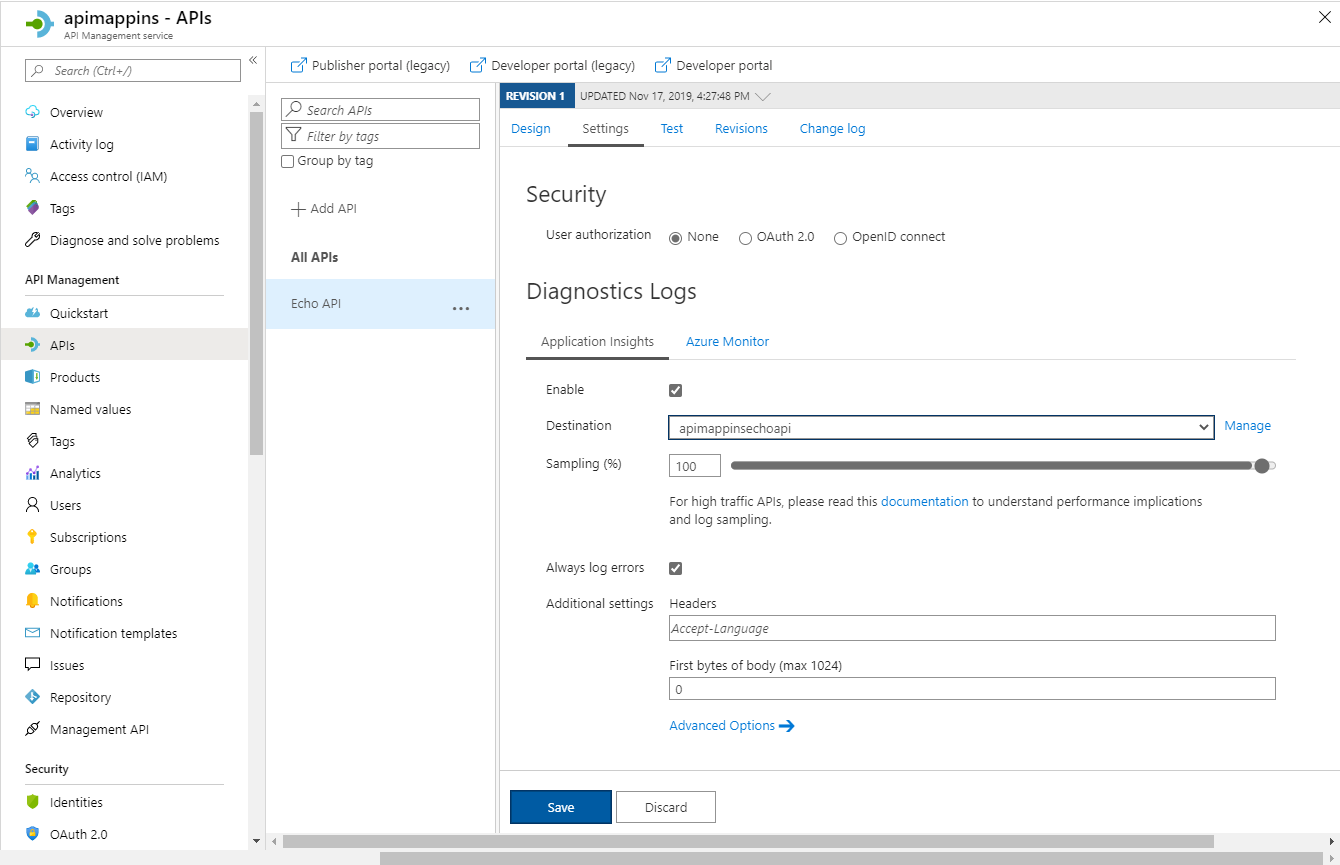 Add Application Insights into specific API